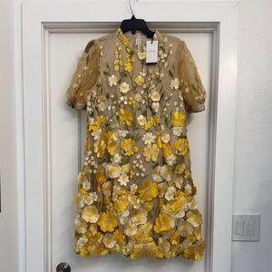 Floral Embroidered Dress with Yellow and White Flowers